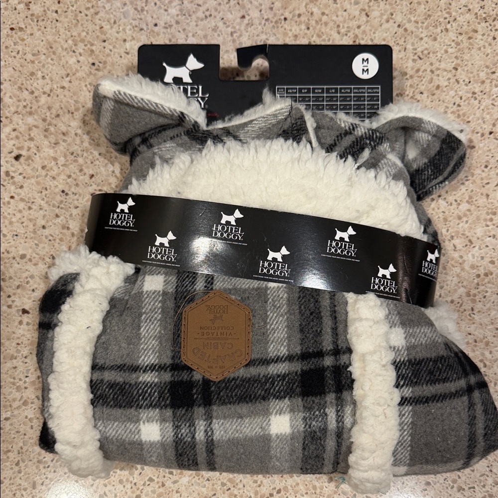 Hotel Doggy Grey Plaid Sherpa-Lined Dog Jacket